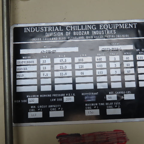 Budzar AP-28S-SP BTU ICE Self Contained 30 Ton Air Cooled Chiller 3Ph R-422-B