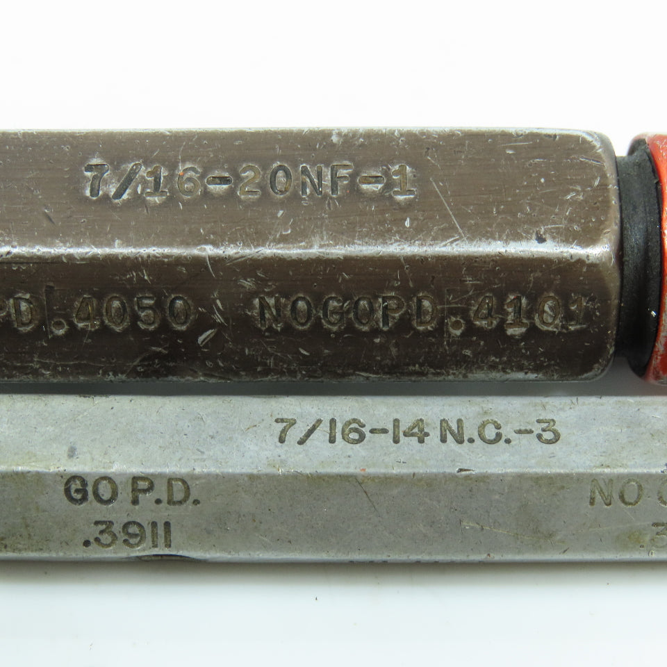 7/16"-14 NC-3 & 7/16"-20 NF-1 Thread Plug Gage Lot of 2
