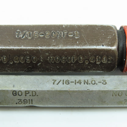7/16"-14 NC-3 & 7/16"-20 NF-1 Thread Plug Gage Lot of 2