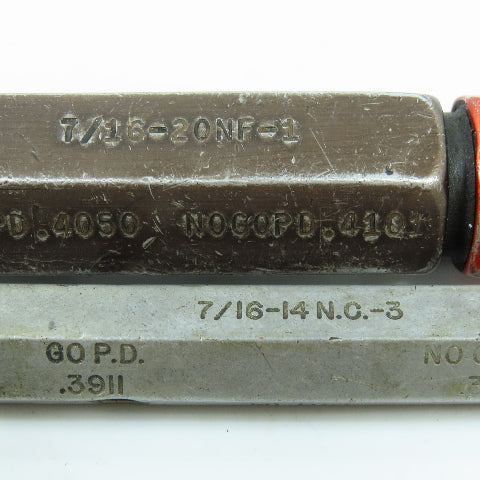 7/16"-14 NC-3 & 7/16"-20 NF-1 Thread Plug Gage Lot of 2