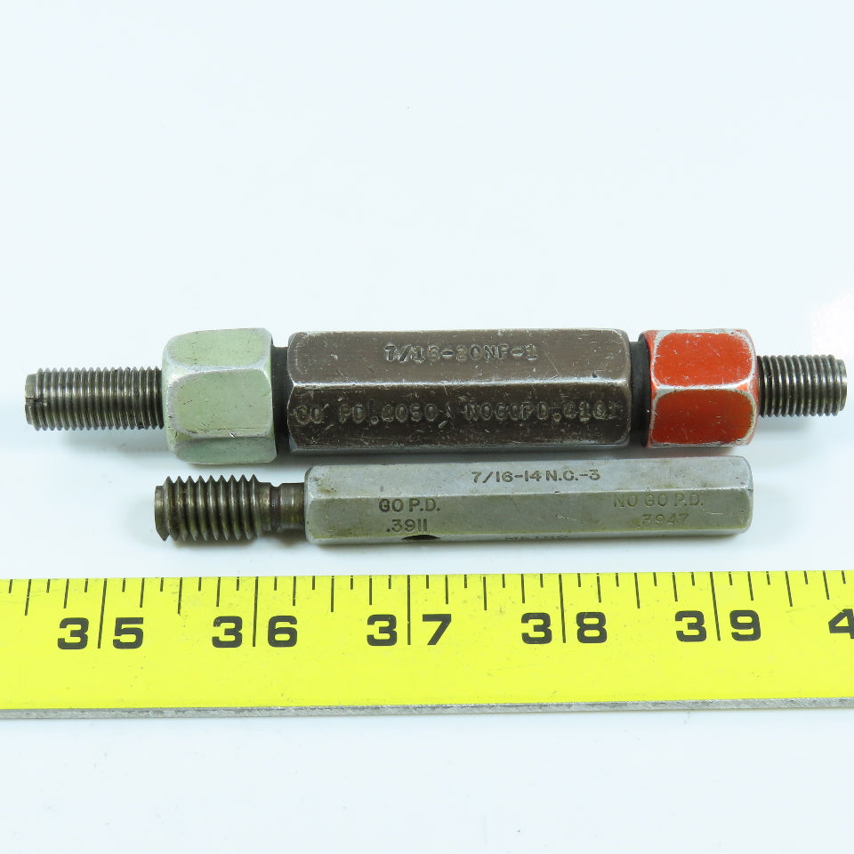 7/16"-14 NC-3 & 7/16"-20 NF-1 Thread Plug Gage Lot of 2