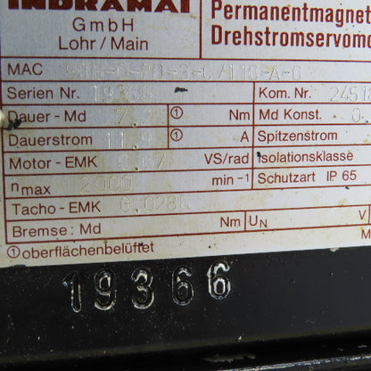 Indrmat 90B-0-PD-3-C/110-A-0 Servo Motor 2000RPM W/UVA 517591-08RES.250