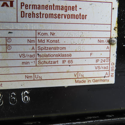 Indrmat 90B-0-PD-3-C/110-A-0 Servo Motor 2000RPM W/UVA 517591-08RES.250