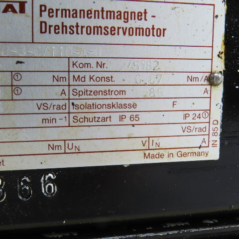 Indrmat 90B-0-PD-3-C/110-A-0 Servo Motor 2000RPM W/UVA 517591-08RES.250
