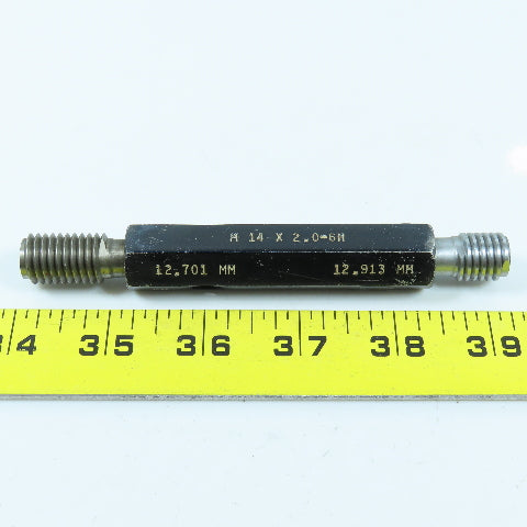 Dundick M14 x 2.0 6H Double End Thread Plug Gage Go PD 12.701 No Go 12.913