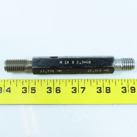 Dundick M14 x 2.0 6H Double End Thread Plug Gage Go PD 12.701 No Go 12.913