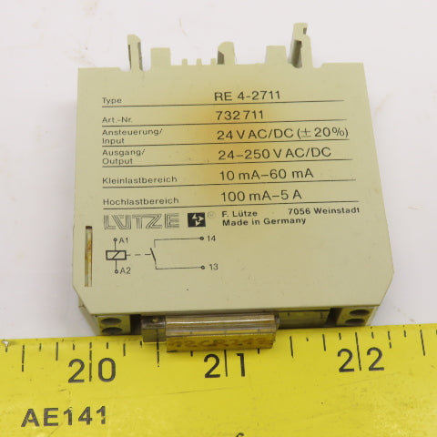 Lutze RE 4-2711 24VAC Input 24-250V AC/DC Output DIN Mount Relay Module