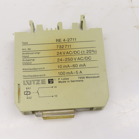 Lutze RE 4-2711 24VAC Input 24-250V AC/DC Output DIN Mount Relay Module