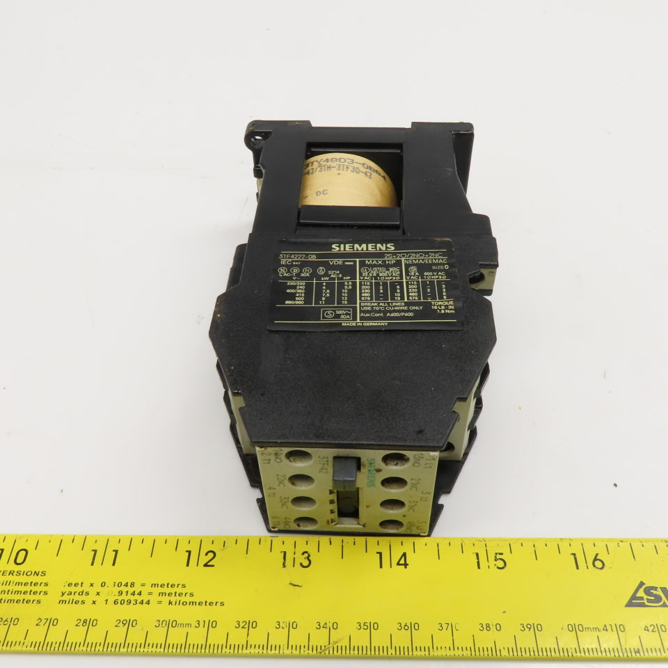 Siemens 3TF4222-0B Size 0 Contactor Starter Relay 600V 15Hp MAX 24VDC Coil