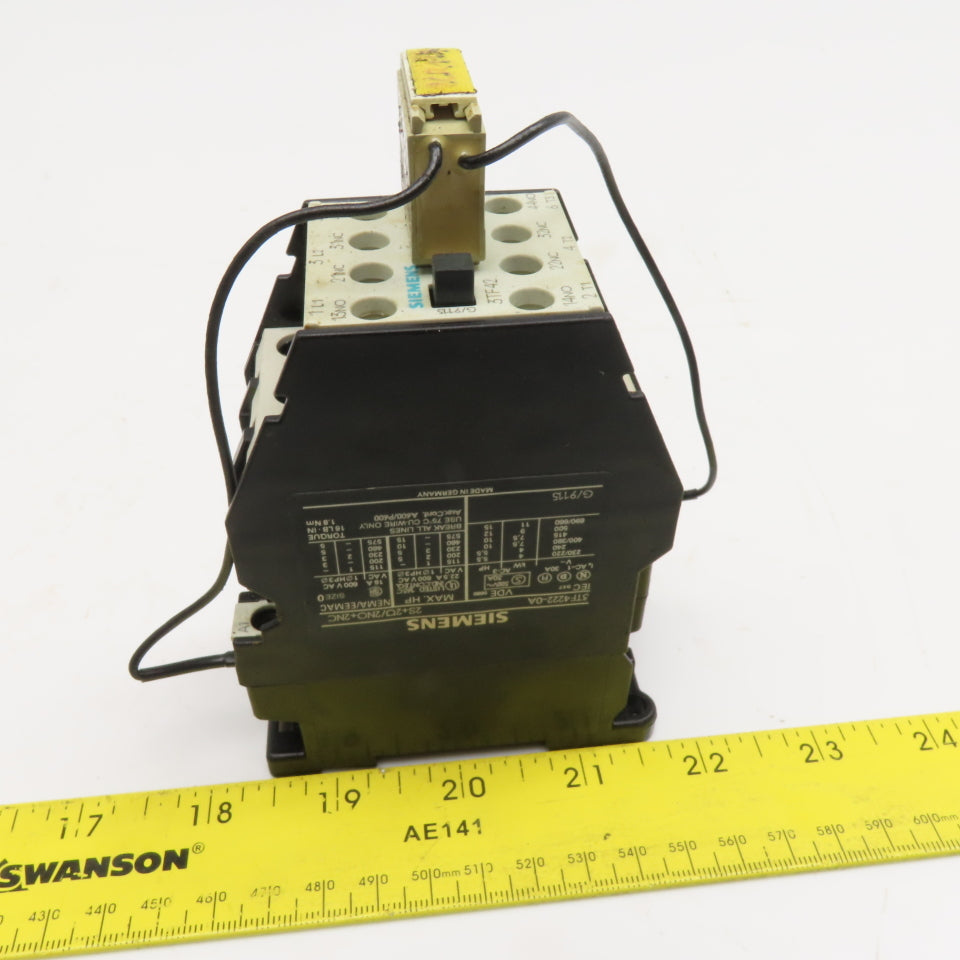 Siemens 3TF4222-0A Size 0 Contactor Starter Relay 600V 15Hp 110V Coil 2NO/2NC