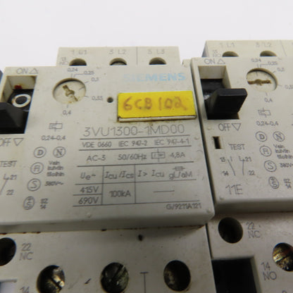 Siemens 3VU1300 600V 3 Pole 1NO+1NC Manual Starter Overload Trip Select Lot Of 6
