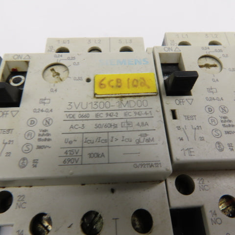 Siemens 3VU1300 600V 3 Pole 1NO+1NC Manual Starter Overload Trip Select Lot Of 6