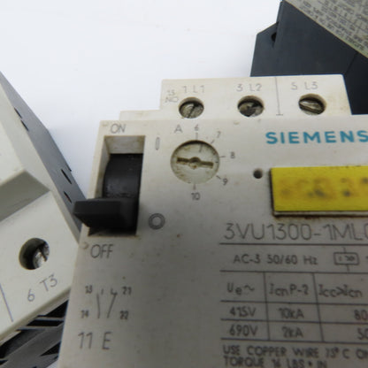 Siemens 3VU1300 600V 3 Pole 1NO+1NC Manual Starter Overload Trip Select Lot Of 6