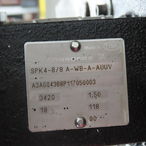 Grundfos SPK4-8/8A-WB-A-AUUV Multistage Coolant Pump 40 Gal Tank 1/2Hp 208-460V