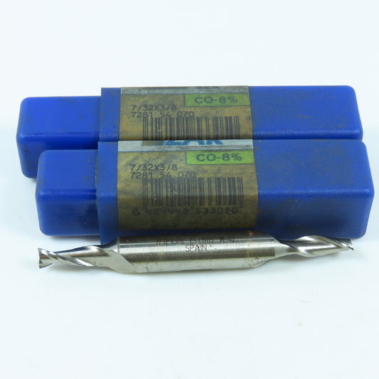 Izar 7/32" 2 Flute Square Double End Mill Center Cutting 3/8" Shank Lot of 2