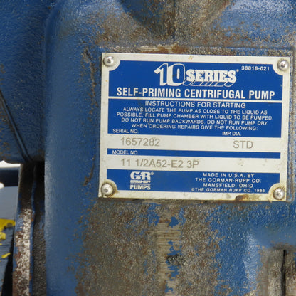 Gorman-Rupp 111/2A52-E2 3P Cast Iron Self Priming Centrifugal Pump 1-1/2" In/Out
