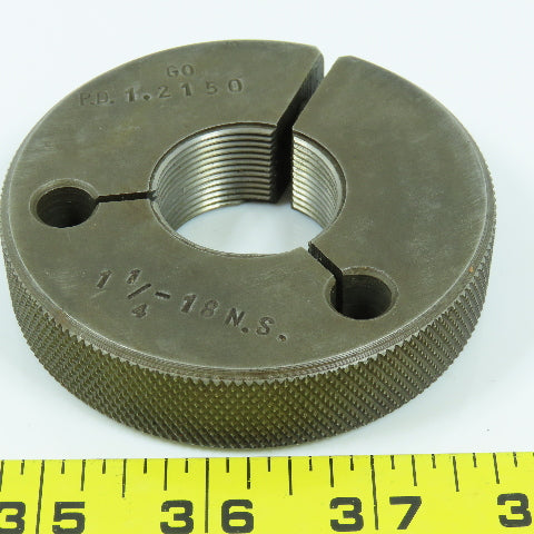 Sheffield 1-1/4"-18 NS Thread Ring Gage Go P.D. 1.2150 Go Only