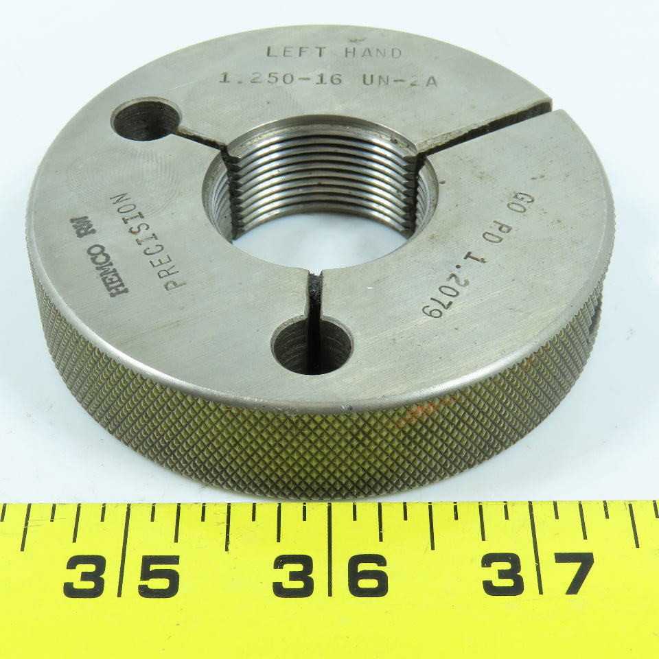 Hemco 1-1/4-16 UN-2A Left Hand Thread Ring Gage Go P.D. 1.2079 Go Only