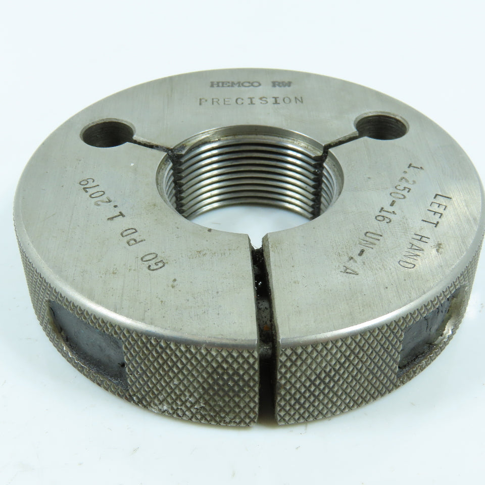 Hemco 1-1/4-16 UN-2A Left Hand Thread Ring Gage Go P.D. 1.2079 Go Only
