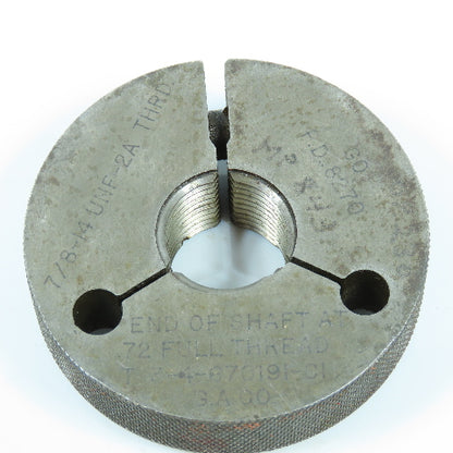 G.A. Co 7/8"-14 UNF 2A Thread Ring Gage Go P.D. .6604 Go Only