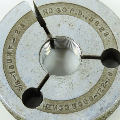 Hemco 5/8"-18 UNF 2A Thread Ring Gage No Go P.D. .5828 No Go Only
