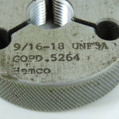 Hemco 9/16"-18 UNF 3A Thread Ring Gage Go P.D. .5264 Go Only