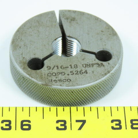 Hemco 9/16"-18 UNF 3A Thread Ring Gage Go P.D. .5264 Go Only