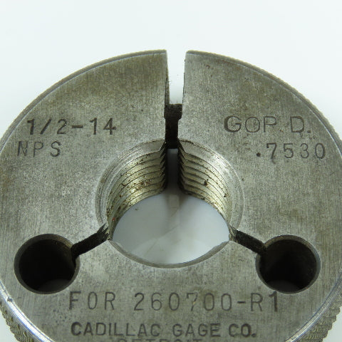 Cadillac Gage Co 1/2"-14 NPS Thread Ring Gage Go P.D. .7530