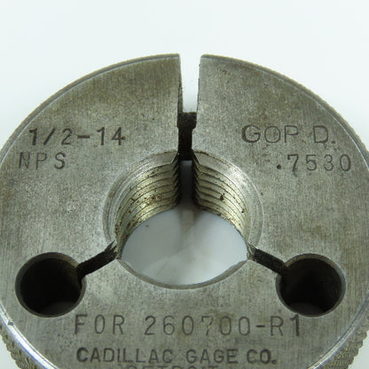 Cadillac Gage Co 1/2"-14 NPS Thread Ring Gage Go P.D. .7530
