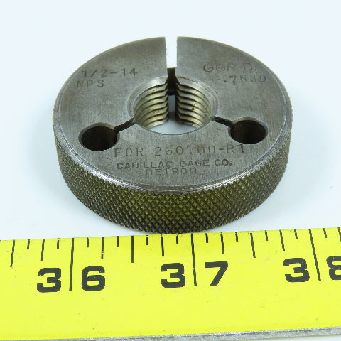 Cadillac Gage Co 1/2"-14 NPS Thread Ring Gage Go P.D. .7530