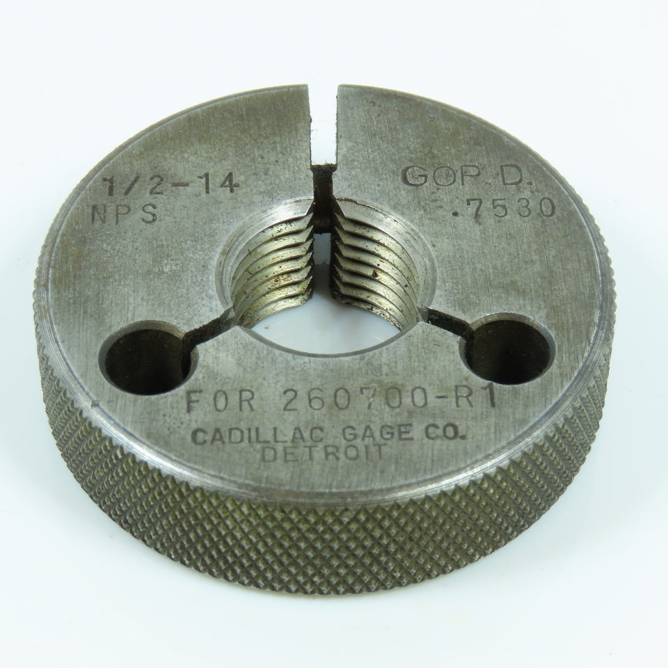 Cadillac Gage Co 1/2"-14 NPS Thread Ring Gage Go P.D. .7530