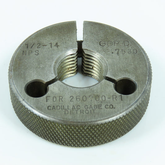 Cadillac Gage Co 1/2"-14 NPS Thread Ring Gage Go P.D. .7530