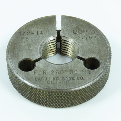 Cadillac Gage Co 1/2"-14 NPS Thread Ring Gage Go P.D. .7530