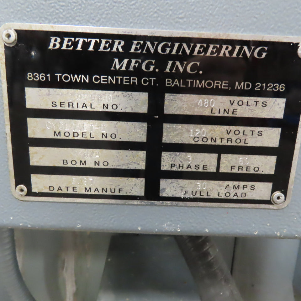 Better Engineering Cyclojet I Heated Rotating Basket Jet Parts Washer 480V 3Ph