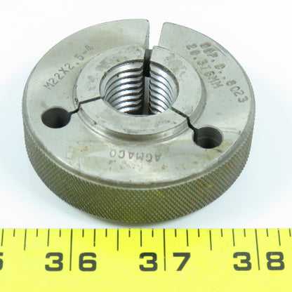 Agmaco M22 x 2.5 6g Thread Ring Gage Go P.D. 20.376 Go Only