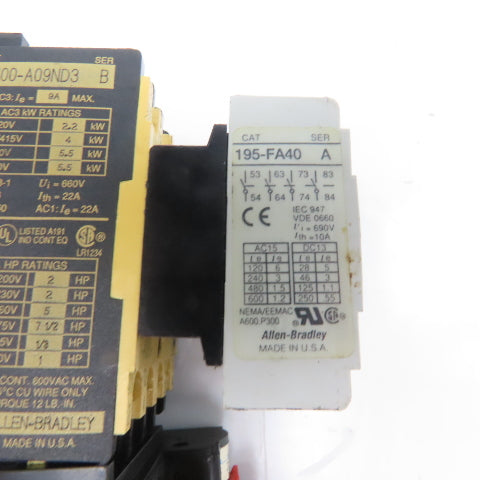 Allen Bradley 100-A09ND3 Contactor Overload 600V 2.8-4.2A Trip Range 120V Coil