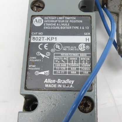 Allen Bradley 802T-KP1 Limit Switch Rocker Arm Maintained Position 600V