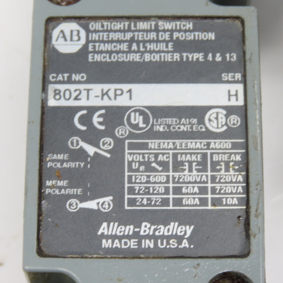 Allen Bradley 802T-KP1 Limit Switch Rocker Arm Maintained Position 600V