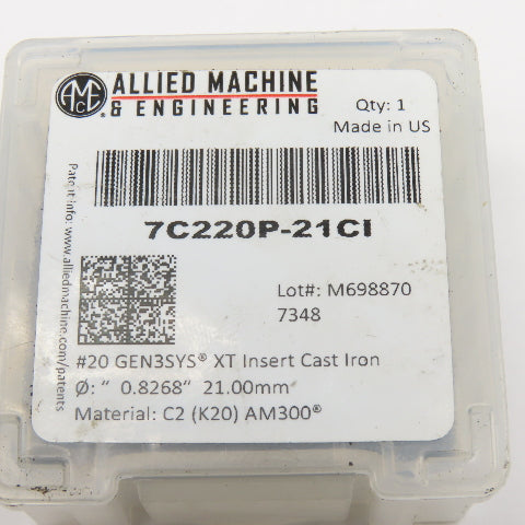Allied Machine 7C220P-21CI #20 GEN3SYS XT Insert For Cast Iron 21mm C2 AM300