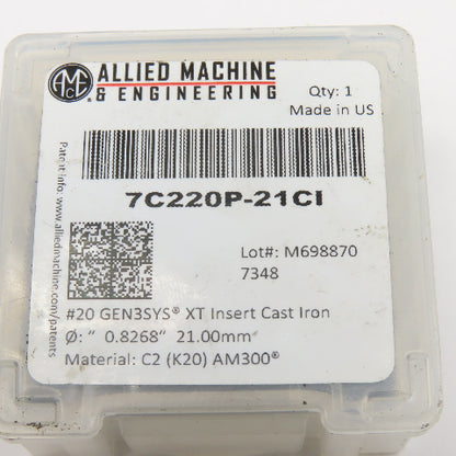 Allied Machine 7C220P-21CI #20 GEN3SYS XT Insert For Cast Iron 21mm C2 AM300