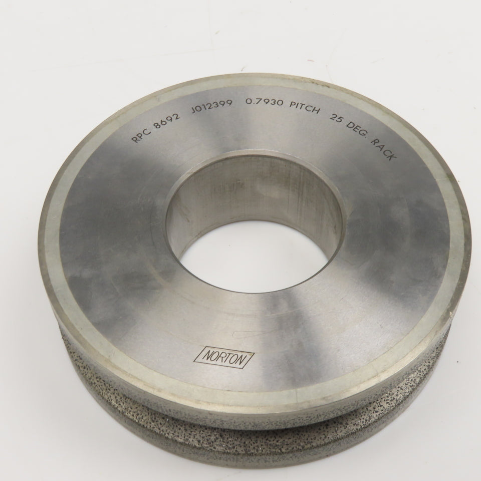 Norton RPC 8692 Diamond Grinding Wheel 0.7930 Pitch 25° Rack 5" OD 2" Arbor