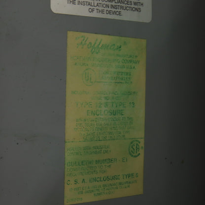 Hoffman 13-1/2" x 12-1/2" x 6" Type 12 & 13 Electrical Enclosure W/Backplate