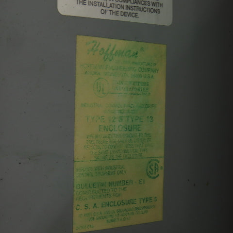 Hoffman 13-1/2" x 12-1/2" x 6" Type 12 & 13 Electrical Enclosure W/Backplate