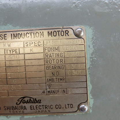 Toshiba JIS C 4201 AC Electric Motor 3.7kW 1700RPM 220/440V Frame VBKQ