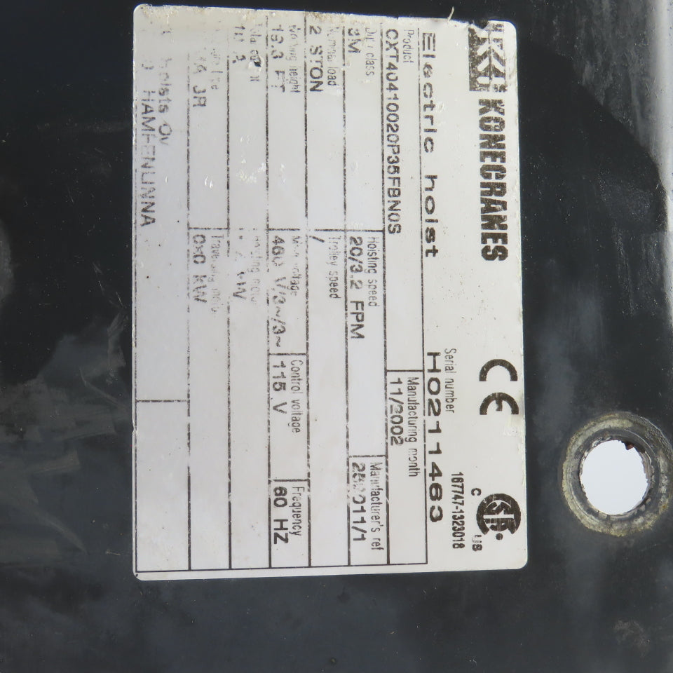 Konecranes CXT40410020P35FBN0S Cable Drum Wire Rope Hoist Spool W/Gear 8mm Wire