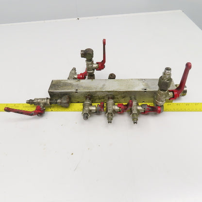 Aluminum 10 Port Parallel Manifold W/ Valves 1/4" NPT