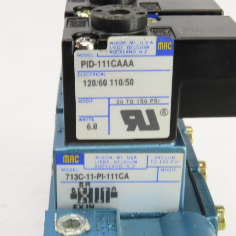 MAC 713C-11-PI-111CA /PID-111CAAA Pneumatic Solenoid 3 Valve Manifold Block 120V