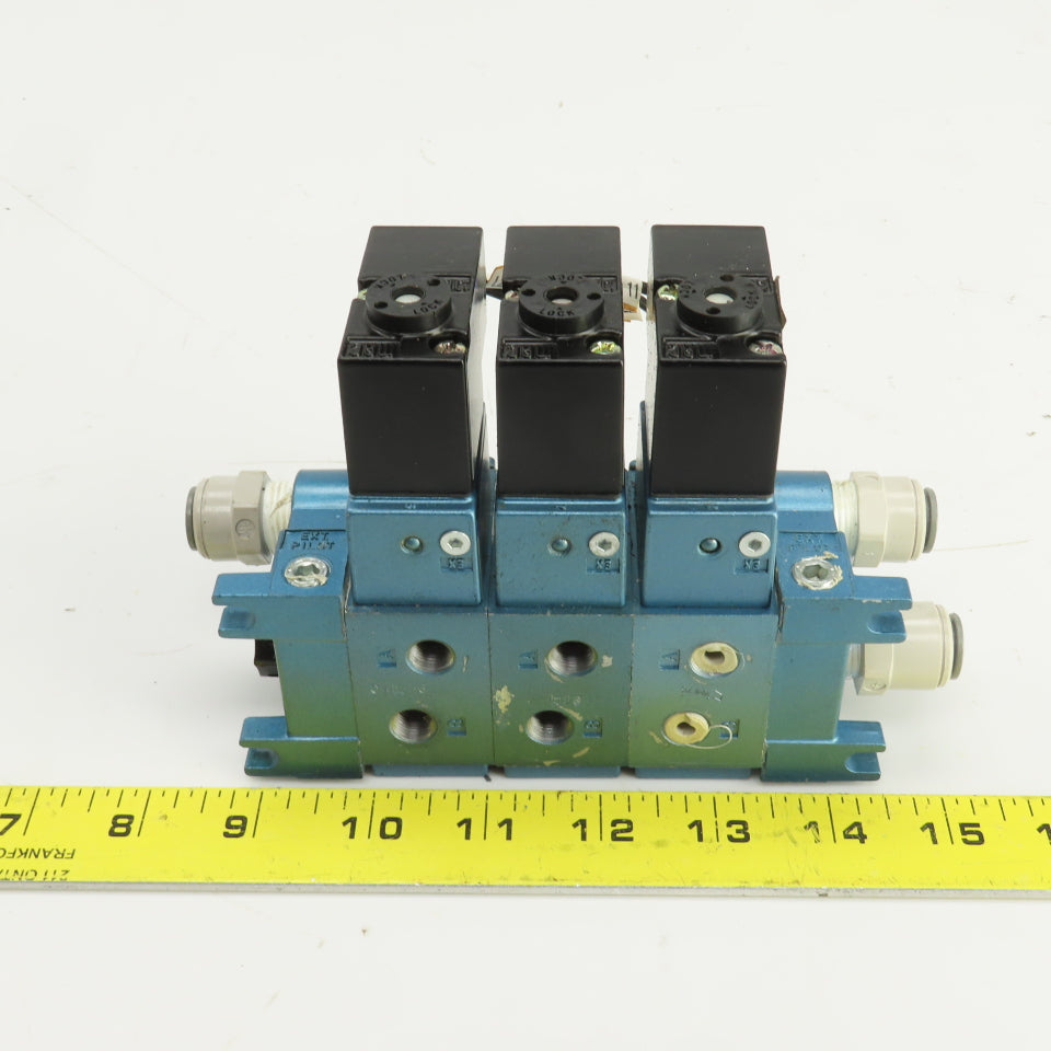 MAC 713C-11-PI-111CA /PID-111CAAA Pneumatic Solenoid 3 Valve Manifold Block 120V