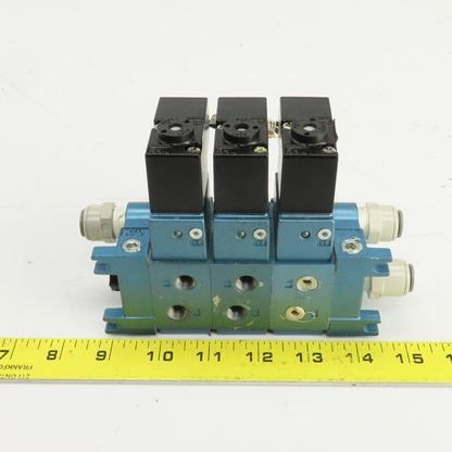 MAC 713C-11-PI-111CA /PID-111CAAA Pneumatic Solenoid 3 Valve Manifold Block 120V