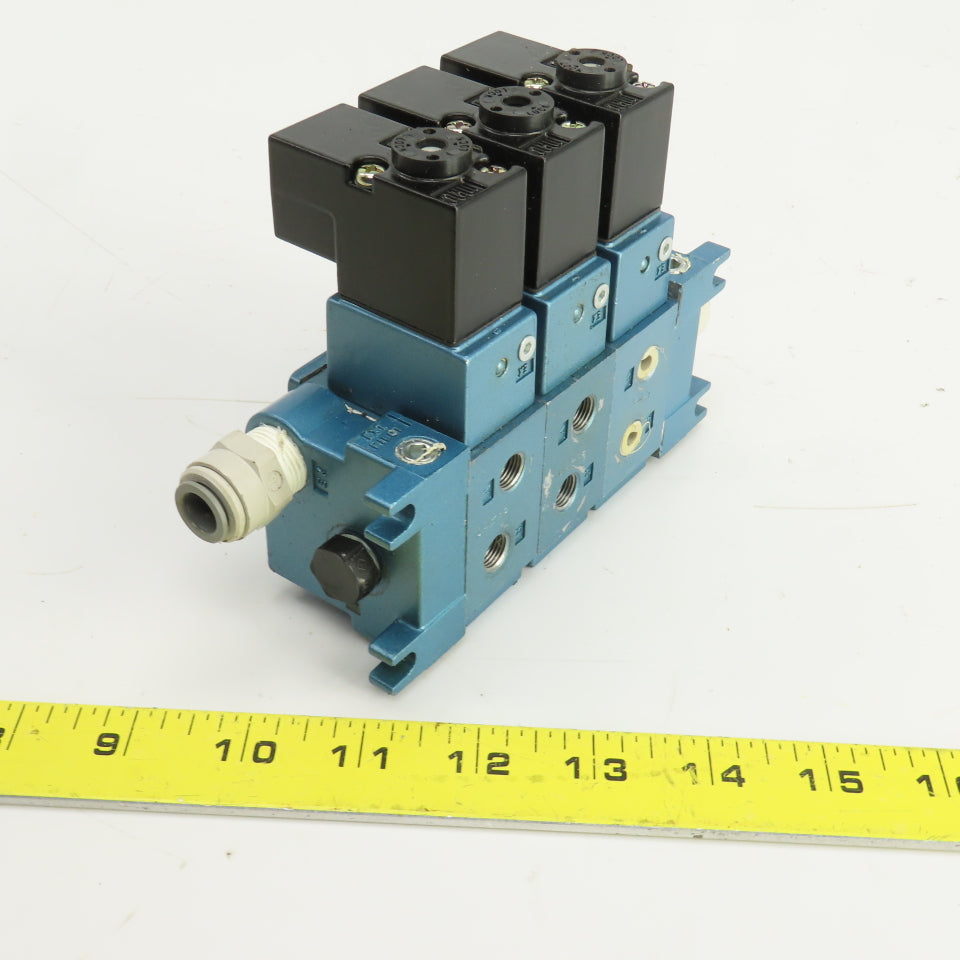 MAC 713C-11-PI-111CA /PID-111CAAA Pneumatic Solenoid 3 Valve Manifold Block 120V